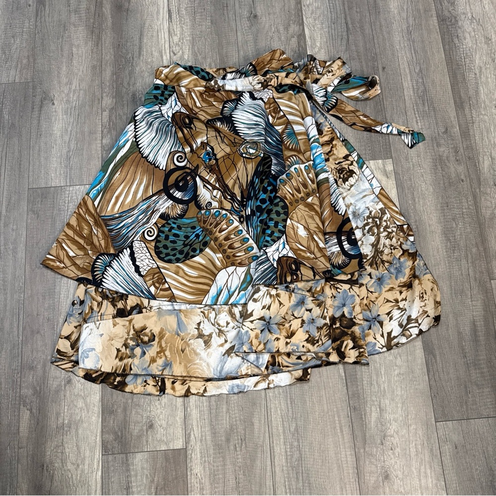 First Impressions Blue Brown Wrap Skirt